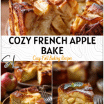 Slice of French Apple Custard Cake served on a rustic plate showing its soft custard and baked apple layers.